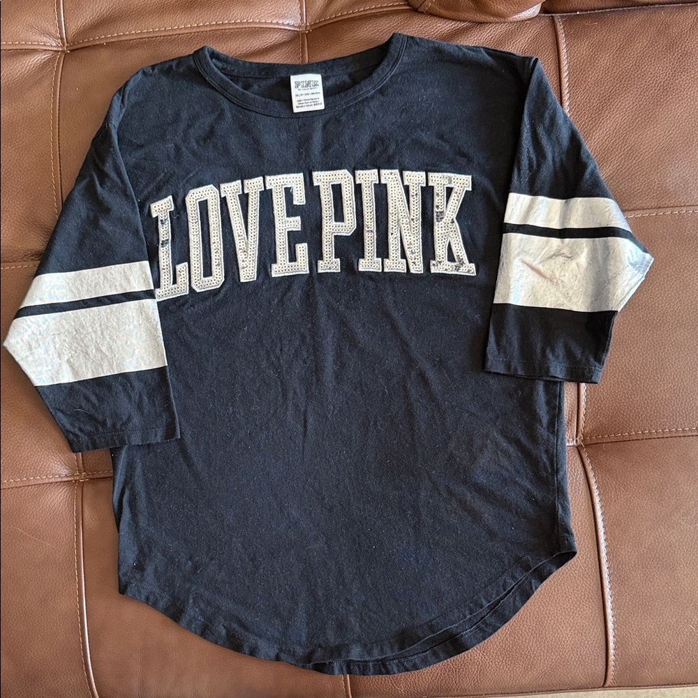 PINK Victoria's Secret Women’s 3/4 Sleeve Black Tee